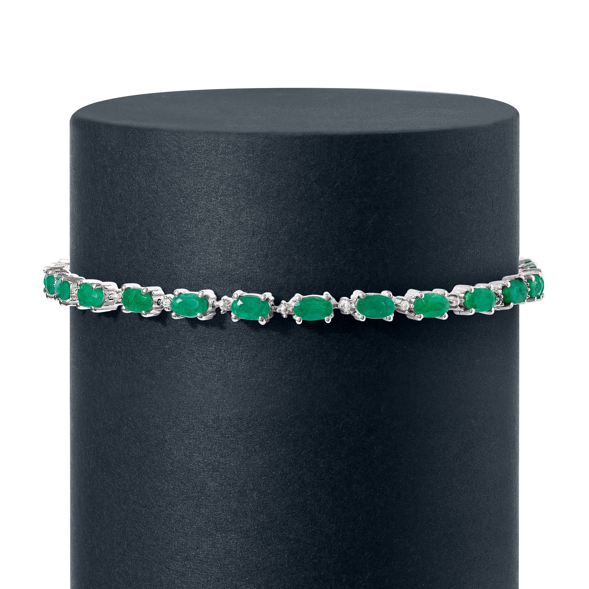 Ross-Simons 7.20 ct. t.w. Emerald Bracelet With Diamond Accents in Sterling Silver. 7.25 inches