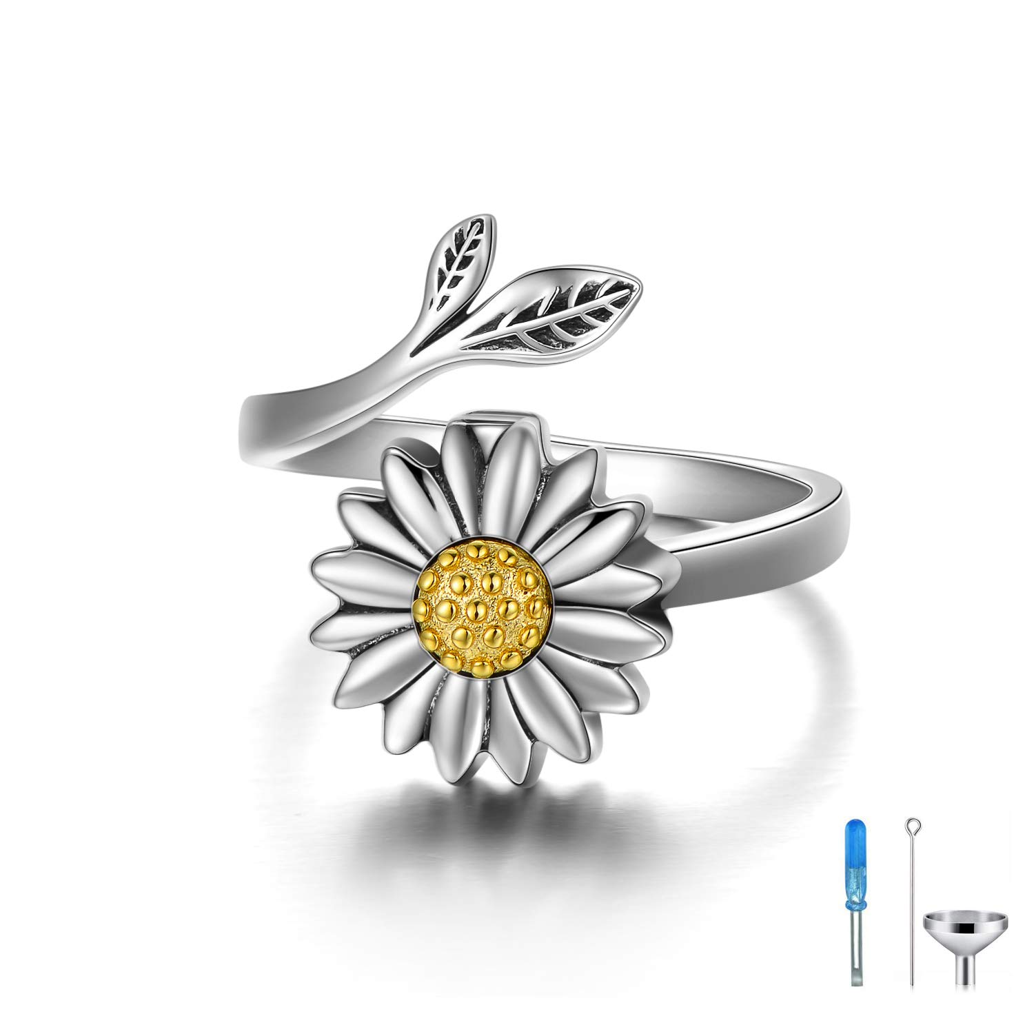 Sunflower Cremation Ring for Ashes 925 Sterling Silver Daisy Urn Ring Jewelry Keepsake Hair Memorial Locket for Women Mom (7)