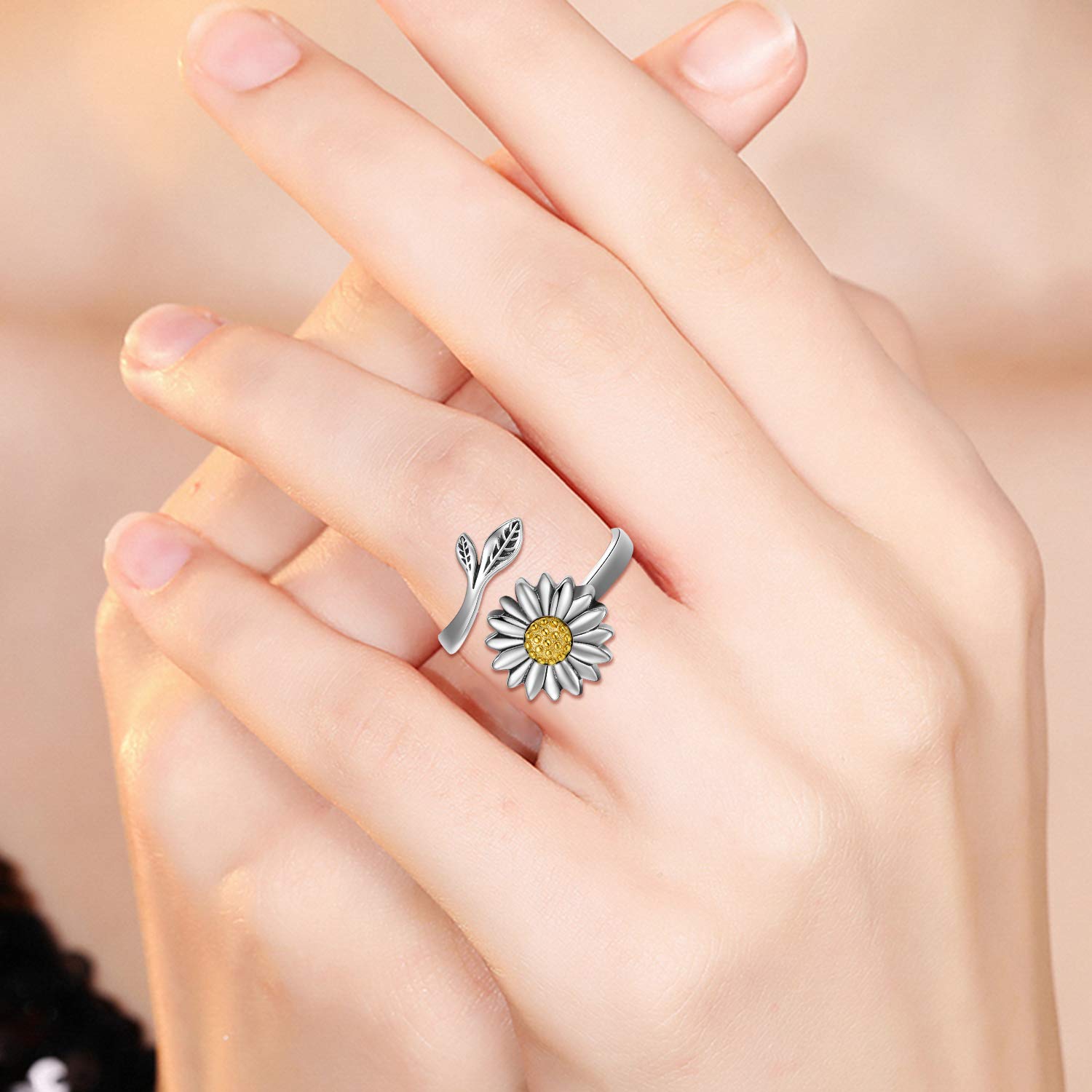 Sunflower Cremation Ring for Ashes 925 Sterling Silver Daisy Urn Ring Jewelry Keepsake Hair Memorial Locket for Women Mom (7)