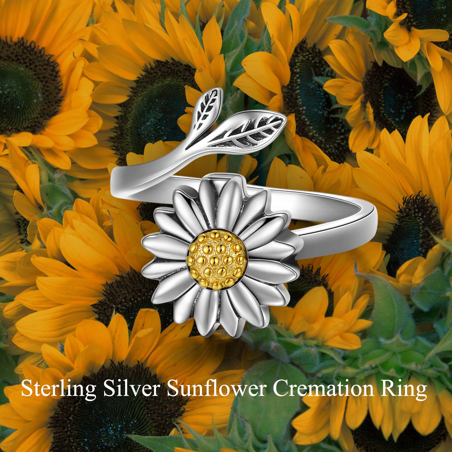 Sunflower Cremation Ring for Ashes 925 Sterling Silver Daisy Urn Ring Jewelry Keepsake Hair Memorial Locket for Women Mom (7)