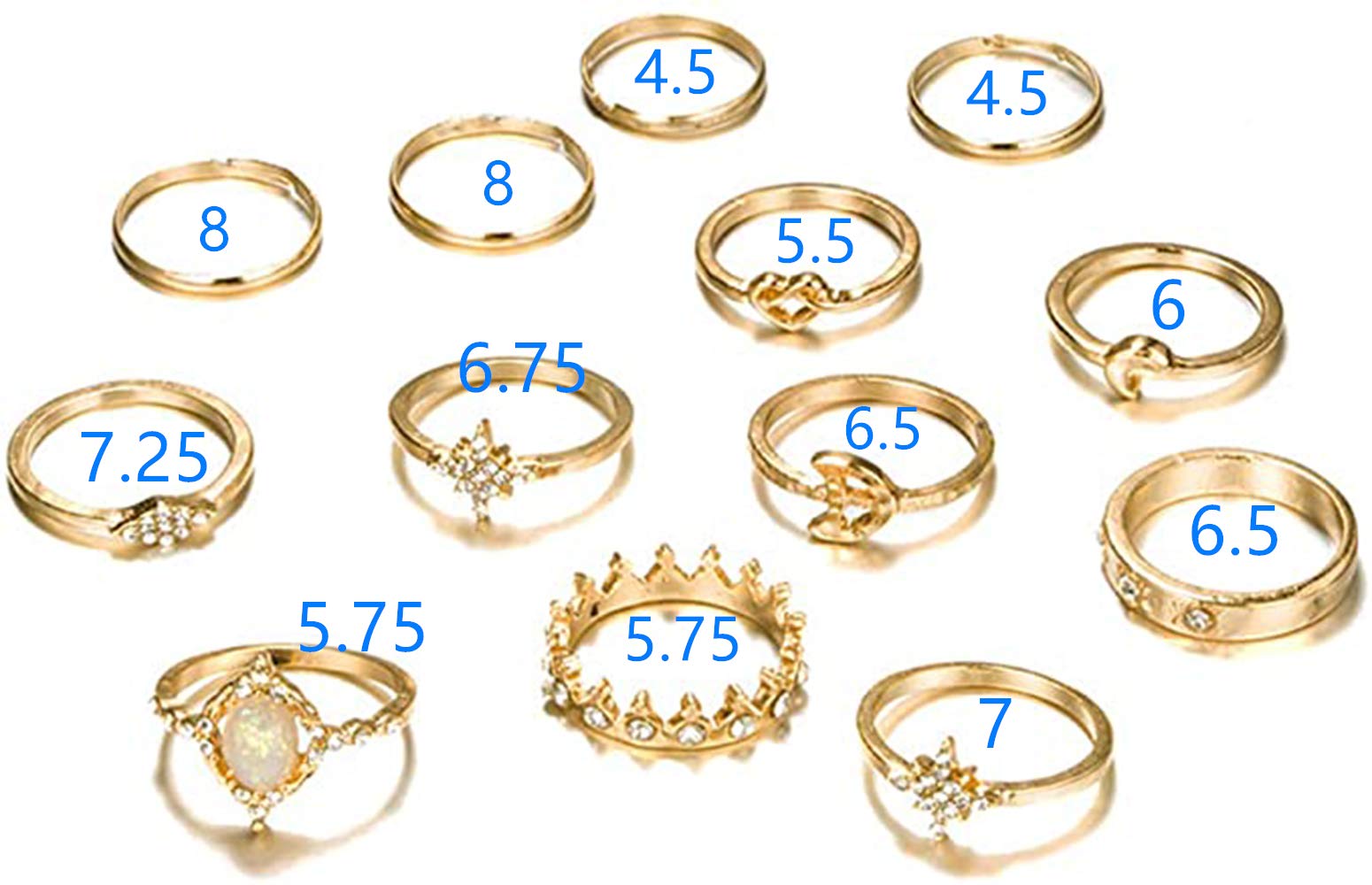 BERYUAN Women Rings Set Knuckle Rings Gold Stacking Rings for Teen Girls Rings Size 4 5 6 7 8（13pcs）