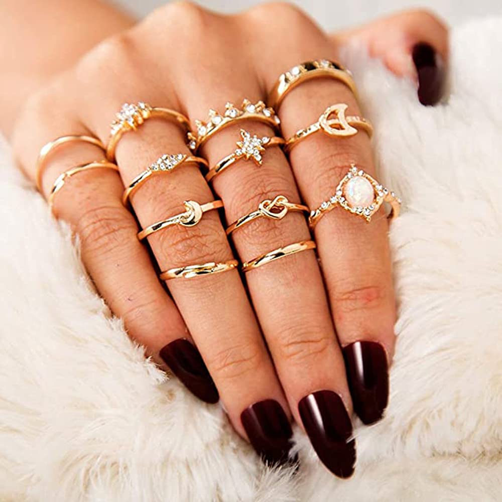 BERYUAN Women Rings Set Knuckle Rings Gold Stacking Rings for Teen Girls Rings Size 4 5 6 7 8（13pcs）