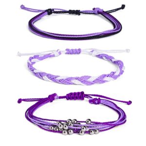 bohemian friendship bracelet set beach waterproof string ocean surfer beaded jewelry adjustable braided rope string cactus bracelets boho stretch handmade woven bracelets for teen girls-purple