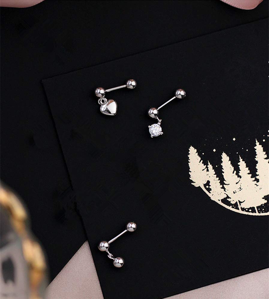 20G Small Ball Bead Barbell Dangle Stud Earrings for Women Girls S925 Sterling Silver Cartilage Cute Tiny Helix Ear Lobe Piercing Screw Tragus Hypoallergenic Fashion Jewelry (CZ Crystal Drop)