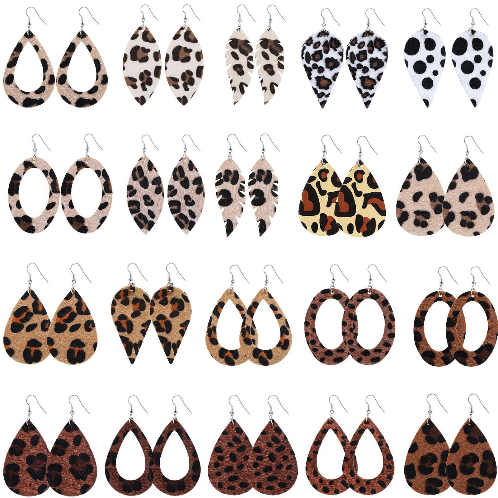 20 Pieces Petal Leather Earrings Leopard Print Earrings Teardrop Dangle Earrings