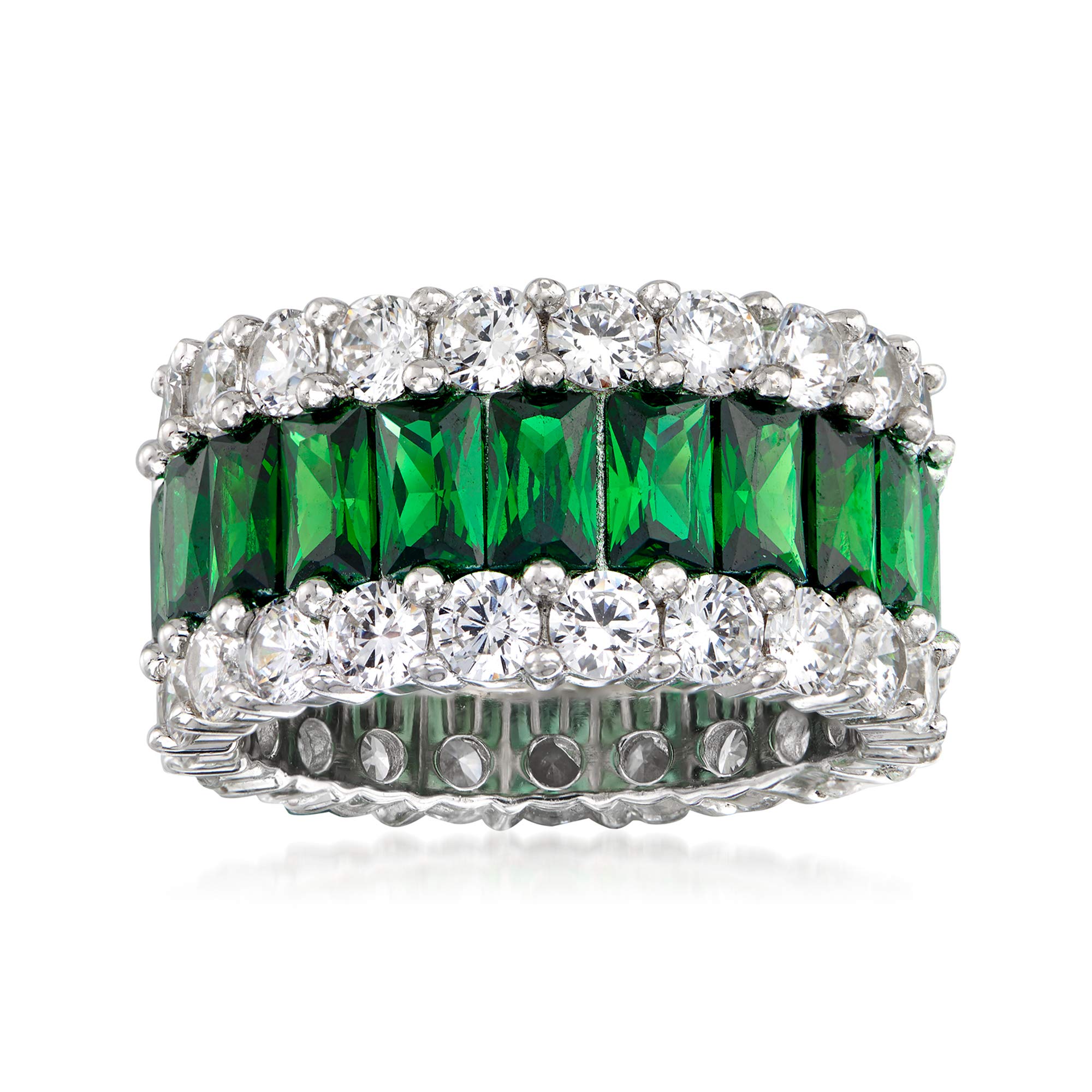 Ross-Simons 6.75 ct. t.w. Simulated Emerald and 4.40 ct. t.w. CZ Eternity Band in Sterling Silver. Size 7