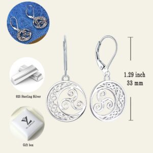 YL Celtic Knot Earrings 925 Sterling Silver Triskele Dangle Drop Earrings 18k White Gold Triskelion Moon Leverback Jewelry for Women