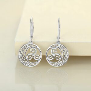 YL Celtic Knot Earrings 925 Sterling Silver Triskele Dangle Drop Earrings 18k White Gold Triskelion Moon Leverback Jewelry for Women