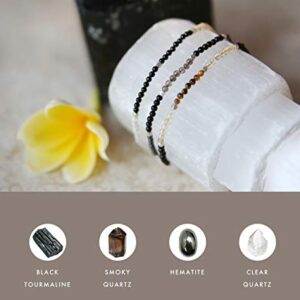 BALIPURA - Healing Bracelet for Women - Healing Crystals, Black Tourmaline- Grounding Hematite Bracelet- Crystals Bracelet And Healing Stones - Smoky Quartz - 2mm Small Bead Bracelets