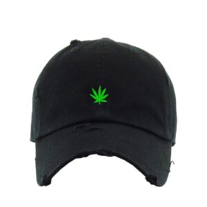 marijuana leaf vintage baseball cap embroidered cotton adjustable distressed dad hat black