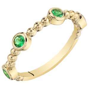 PEORA Simulated Emerald Stackable Ring in Yellow Tone Sterling Silver, Dainty Band for Women 1.70mm Size 9