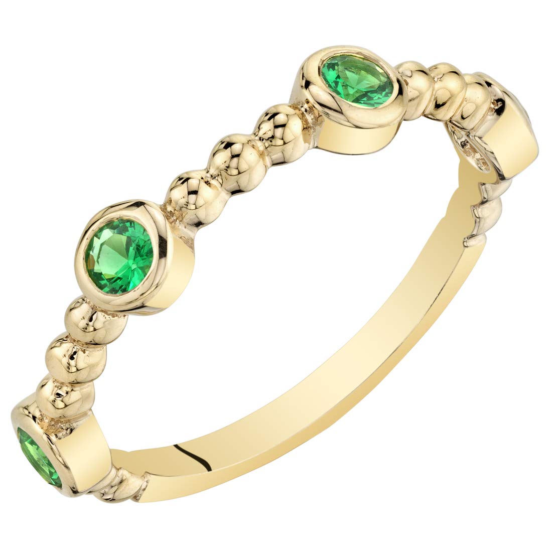 PEORA Simulated Emerald Stackable Ring in Yellow Tone Sterling Silver, Dainty Band for Women 1.70mm Size 9