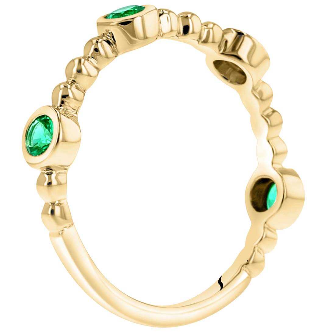 PEORA Simulated Emerald Stackable Ring in Yellow Tone Sterling Silver, Dainty Band for Women 1.70mm Size 9