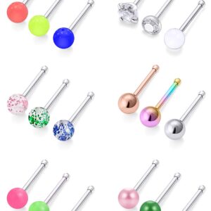 Cisyozi 18G Nose rings Stud for Women Stainless Surgical Steel Straight Stud Nose Ring Glow in the Drark Clear Plastic Acrylic Pearl Nostril Nose Pin Bone Body Piercing Jewelry for Women Men 3mm