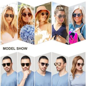 SOJOS Retro Aviator Polarized Sunglasses for Women Men Double Bridge Ladies Shades SJ2078 with Grey Tortoise Frame/Gradient Light Blue Lens