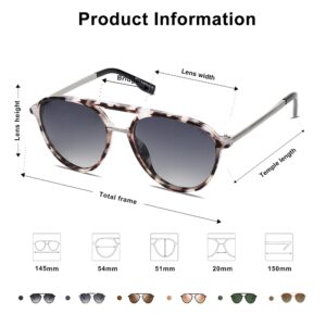 SOJOS Retro Aviator Polarized Sunglasses for Women Men Double Bridge Ladies Shades SJ2078 with Grey Tortoise Frame/Gradient Light Blue Lens