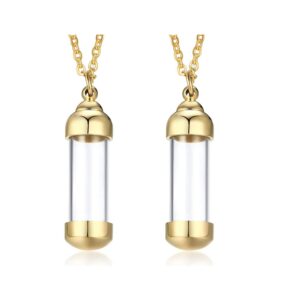 mealguet jewlery pack of 2 stainless steel glass cremation urn pendant, ashes holder memorial pendant necklace with chain, keepsake jewelry,gold plated