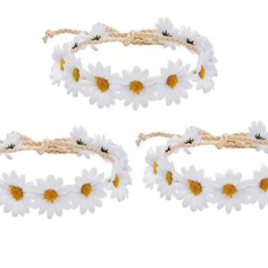 XINGZI 3PCS Fashion Daisy Flower Headband Boho Floral Crown Wreath Headpiece Hair Band Tool Tie Wrap Wreathâ€‹ For Wedding Festival Beach Scenery Festivals Girls Lady's Seaside Holiday