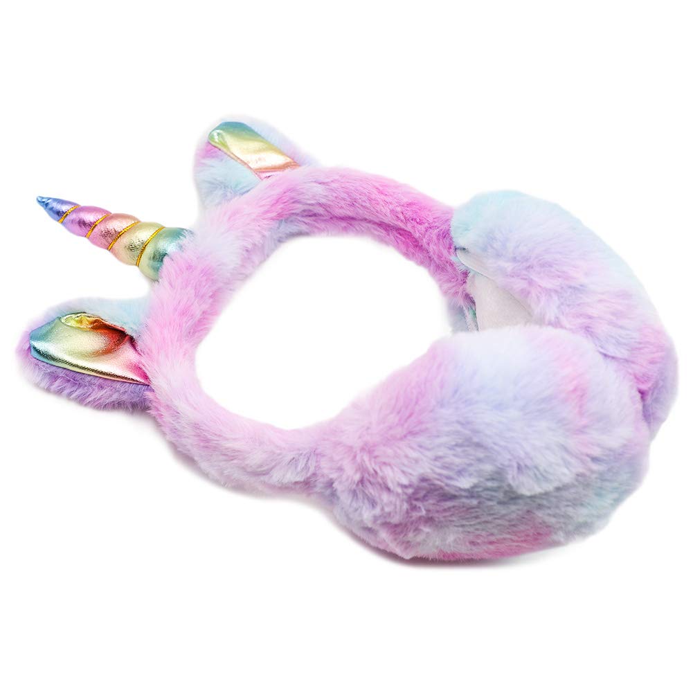 Ztl Foldable Unicorn Earmuffs for Girls Kids Women Soft Plush Winter Ear Warmers