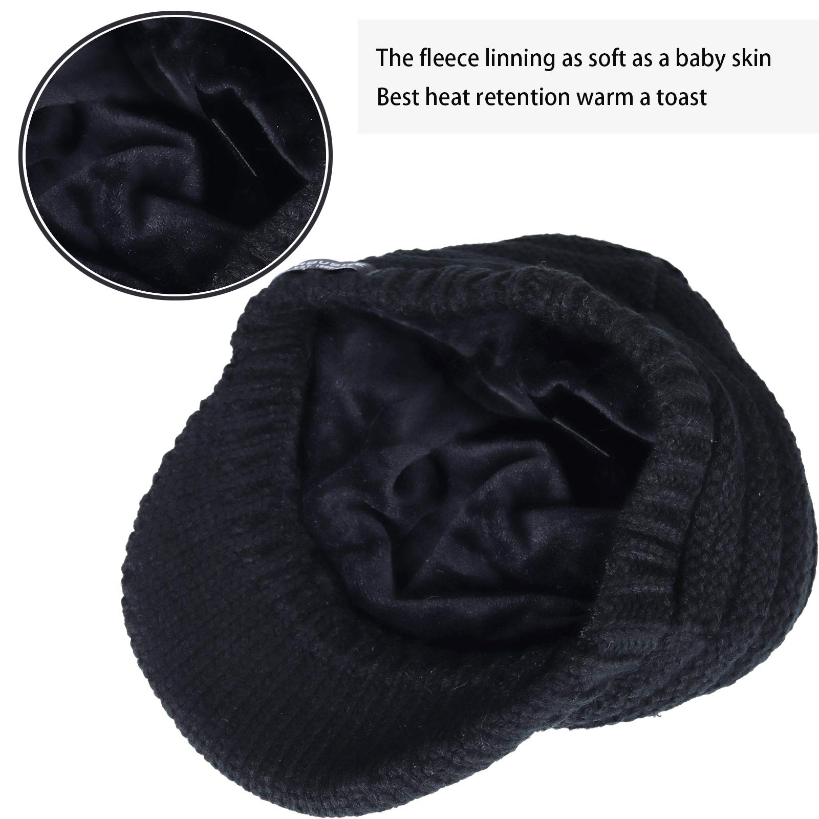 FORBUSITE Women's BeanieTail Warm Knit Hat Messy High Bun Ponytail Visor Beanie Cap B088 A-Black