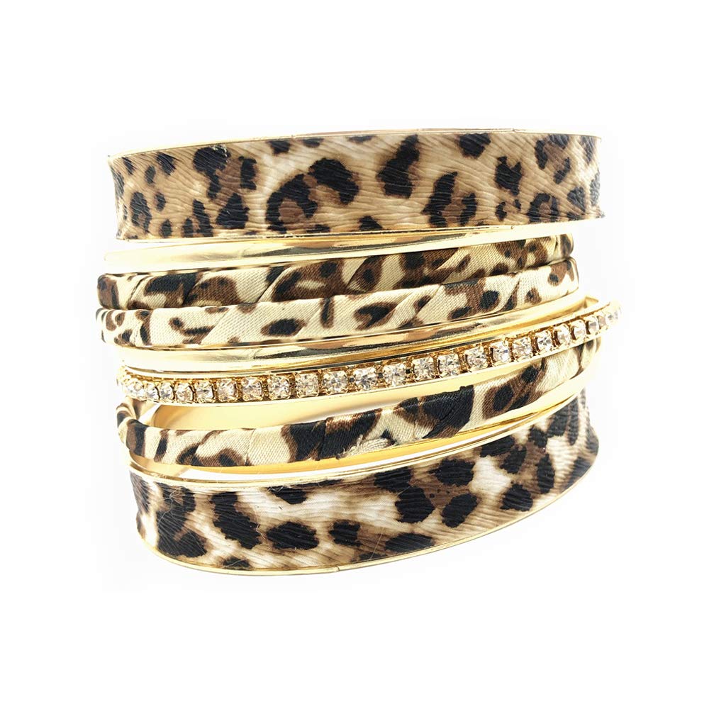 PUOSUO Leopard Bangle Bracelets for Women - Multi Layers Casual Bracelet for Women