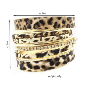 PUOSUO Leopard Bangle Bracelets for Women - Multi Layers Casual Bracelet for Women