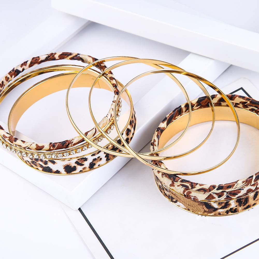 PUOSUO Leopard Bangle Bracelets for Women - Multi Layers Casual Bracelet for Women