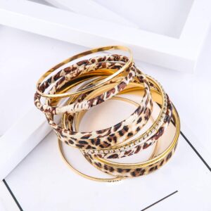 PUOSUO Leopard Bangle Bracelets for Women - Multi Layers Casual Bracelet for Women