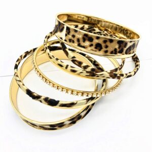 PUOSUO Leopard Bangle Bracelets for Women - Multi Layers Casual Bracelet for Women