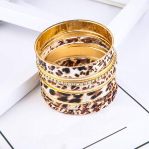 PUOSUO Leopard Bangle Bracelets for Women - Multi Layers Casual Bracelet for Women