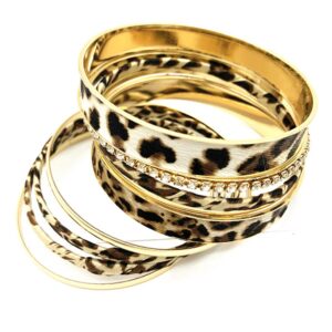 PUOSUO Leopard Bangle Bracelets for Women - Multi Layers Casual Bracelet for Women