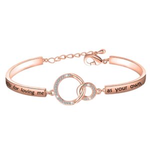 zuo bao stepmother gifts stepmom bracelet thank you for loving me as your own adjustable charm bracelet mother in law gift (rose gold)