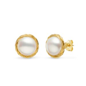 Pearl Stud Earrings for Women 14K Gold Filled 9.5mm+ White Real Freshwater Cultured Pearl Earrings COMOTO Jewelry