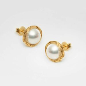 Pearl Stud Earrings for Women 14K Gold Filled 9.5mm+ White Real Freshwater Cultured Pearl Earrings COMOTO Jewelry