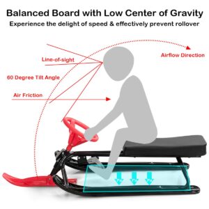 Goplus Steering Ski Snow Racer Sled w/Twin Brakes, Steel Frame & High Density HDPE Sledge for Teens and Kids Age 3 & Up (Red)