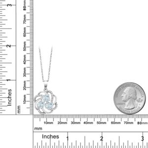 Gem Stone King 925 Sterling Silver Sky Blue Aquamarine Pendant Necklace For Women (1.82 Cttw, Gemstone Birthstone, Round 5MM, with 18 Inch Silver Chain)