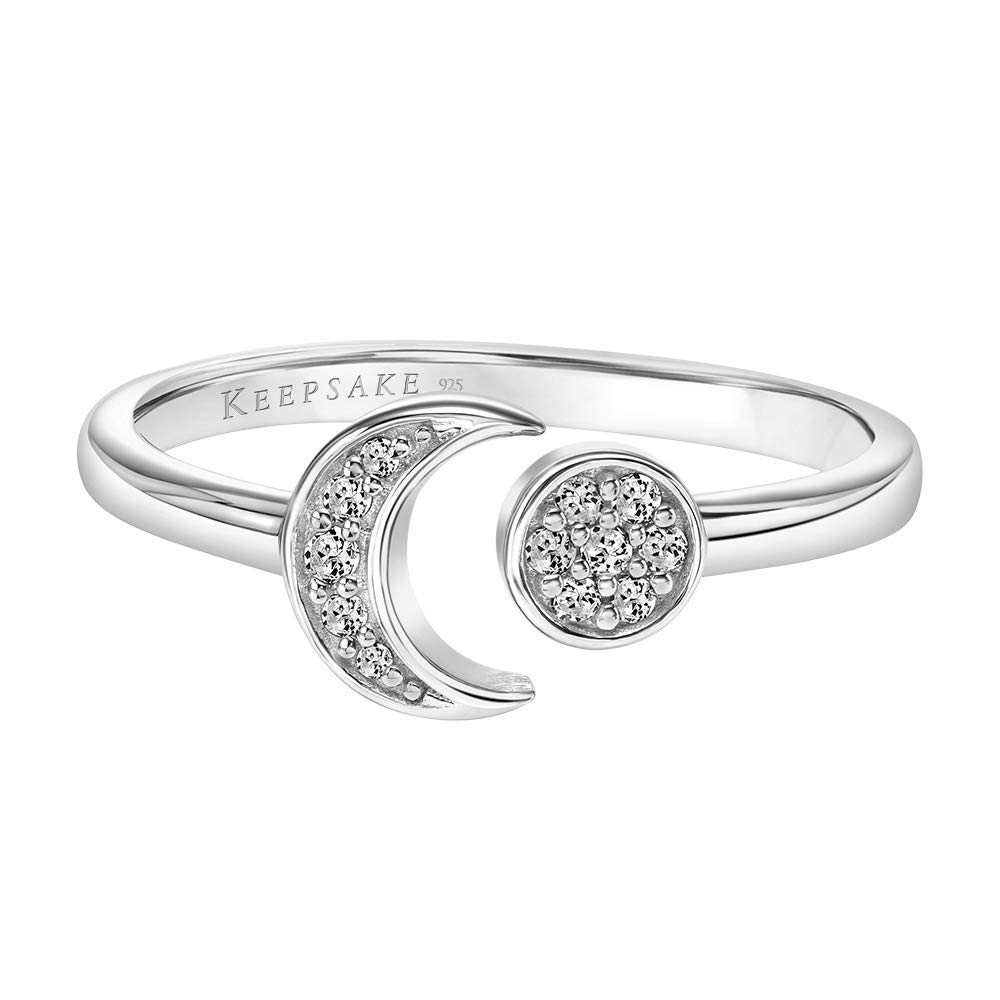 Moon Sun Star Diamond Fashion Stackable Open Ring in 925 Sterling Silver .09ct (I-J Color, I3 Clarity), Size 5, by Keepsake