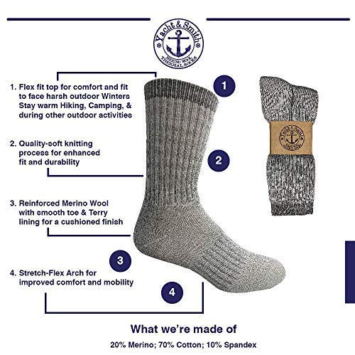 Yacht & Smith Wholesale Bulk Merino Wool Thermal Hiking Boot Socks, Mens Womans Kids (Mens/Assorted, 4) (Mens/Gray)