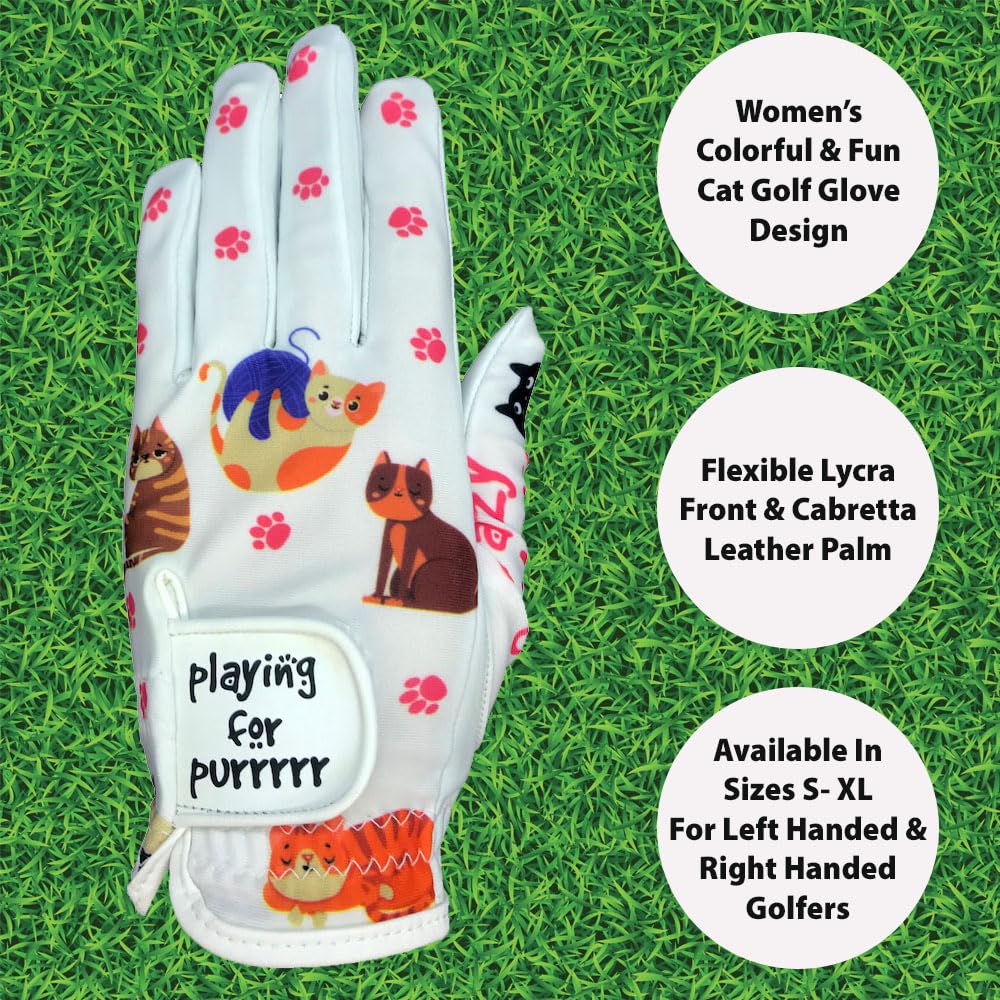 Giggle Golf Women's Golf Glove (Medium, Worn On Left Hand, Cat)