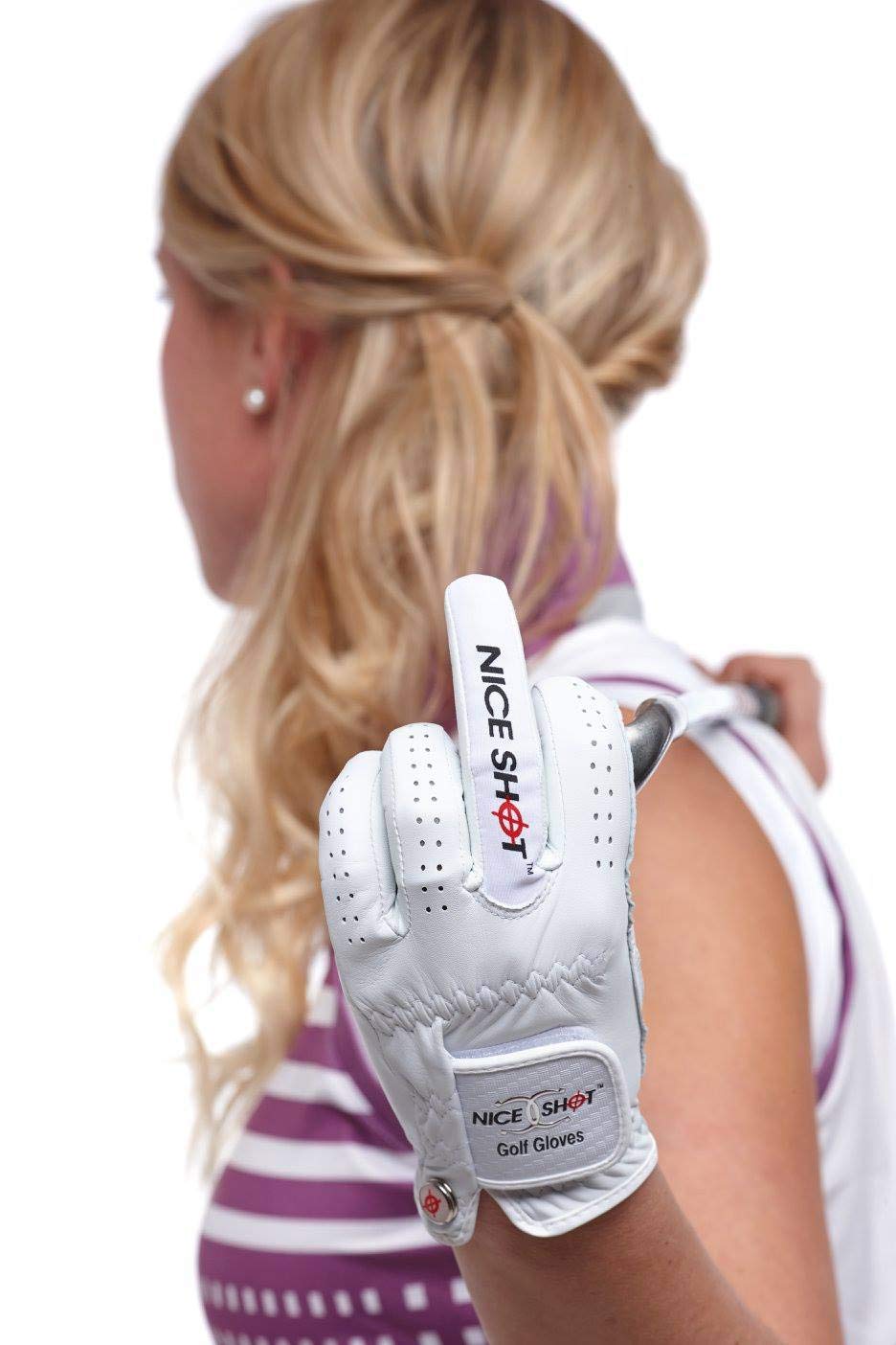 Nice Shot The Bird Golf Glove in White Cabretta Leather Women's Right Hand - Medium