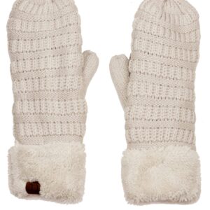 C.C Unisex Winter Warm Inner Fuzzy Lined Anti-Slip Cuff Mittens, Ivory