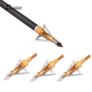 SZEO Hunting Broadheads 100 Grain 3 Fixed Blade Archery Arrowheads Screw in Hunting Arrow Tips for for Recurve Bow Compound Bow and Crossbow (6pcsgold)