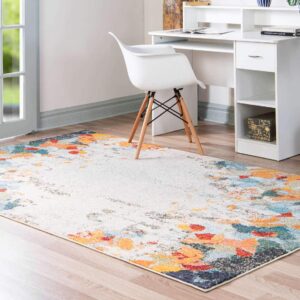 Unique Loom Chromatic Collection Modern Colorful Floral & Vibrant Abstract Area Rug for Any Home Décor, 8' 0" x 10' 0", Multi/Beige