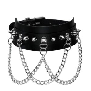 manfnee punk goth rock collar for women men leather spike chain vintage necklace adjustable black