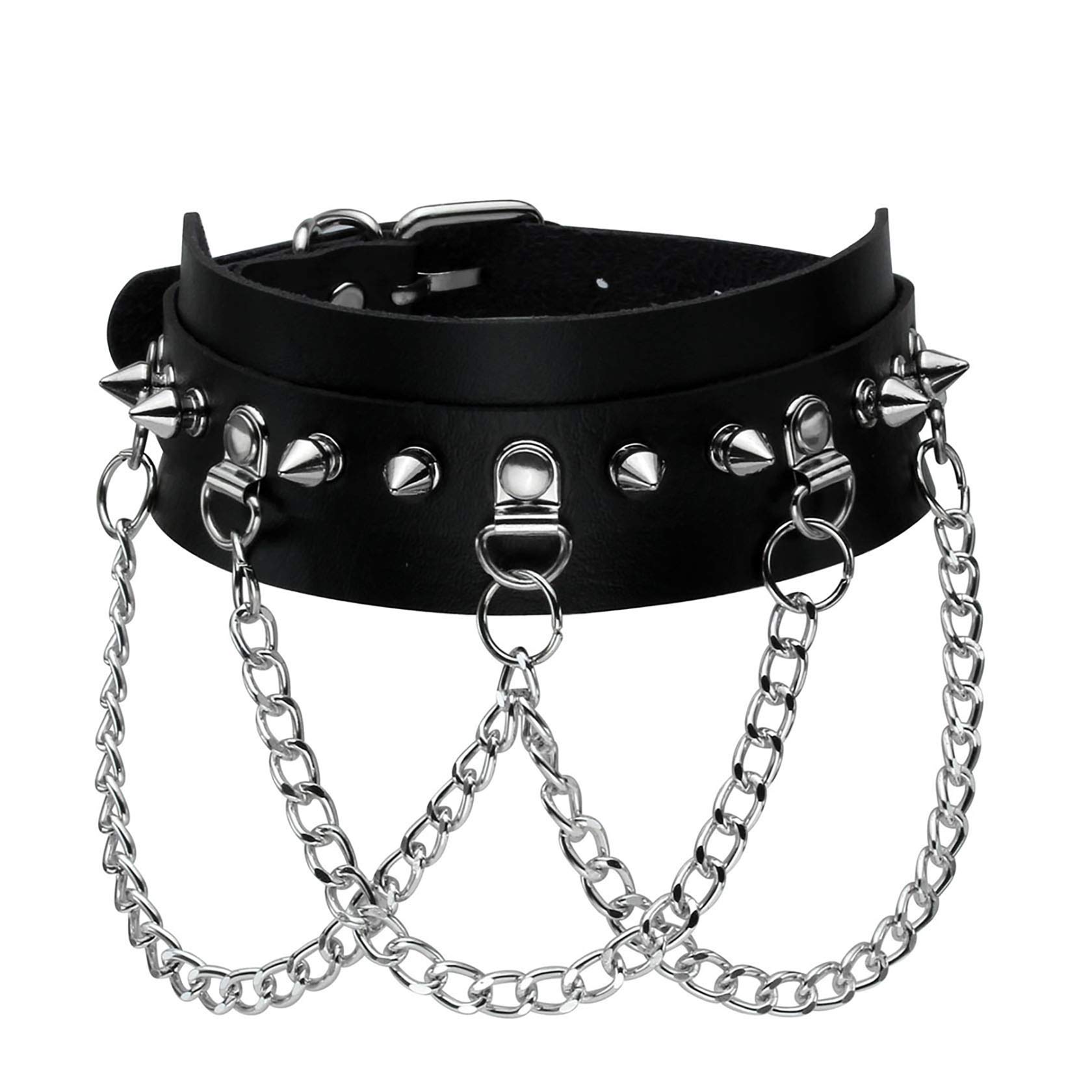 Manfnee Punk Goth Rock Collar for Women Men Leather Spike Chain Vintage Necklace Adjustable Black