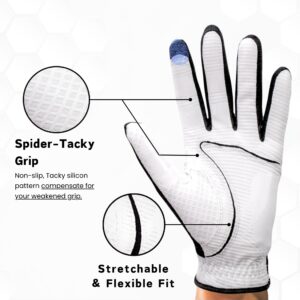 Copper Tech Men's Golf Gloves (2 Pack) - Crafted with 100% AAA Synthetic Leather - Advanced Copper Compression Golf Glove for Optimal Wrist and Joint Support (White/Black, Med - Large, Left)