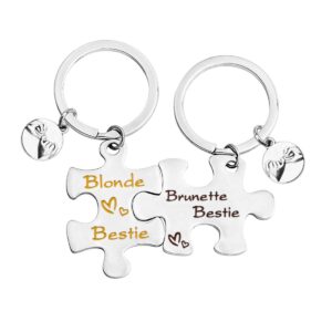 bobauna best friend keychain set brunette bestie blonde bestie friendship jewelry gift for bff soul sisters bridesmaid (brunette blonde bestie keychain)