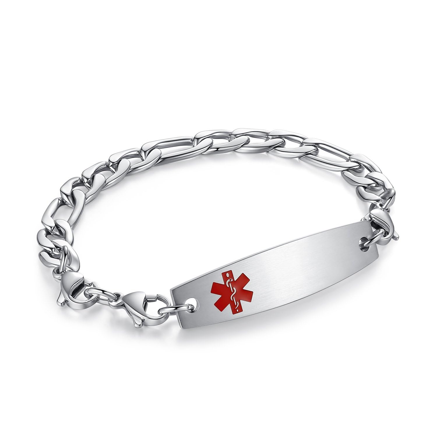 mnmhope 7.5"-9" Adjustable Medical alert bracelets for Women/Men Stainless steel Interchangeable Medical bracelets (with customize engraved-Figaro Chain)