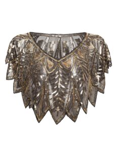 babeyond 1920s shawl wraps sequin beaded evening cape bridal shawl (black gold)