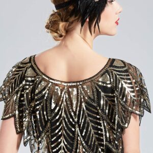 BABEYOND 1920s Shawl Wraps Sequin Beaded Evening Cape Bridal Shawl (Black Gold)